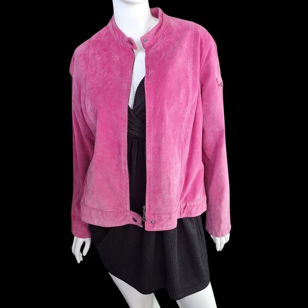 INC International Concepts Suede Pink XL Womens Jacket Silver Colored Zippers - Picture 1 of 16